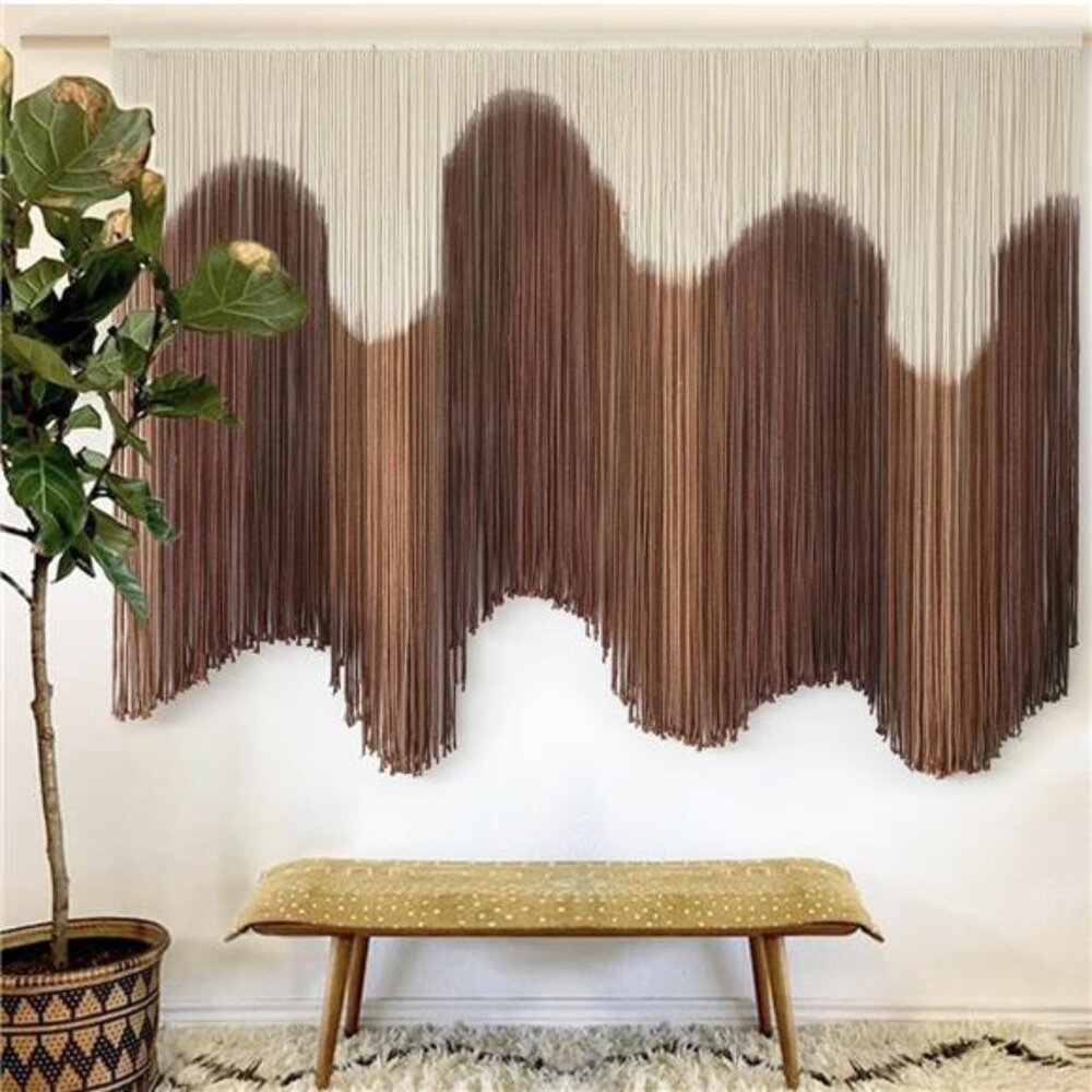 NEW Anthro XL Boho Tapestry Wavy Brown Macrame Woven Dyed Yarn Wall Hanging 58" - Picture 7 of 11